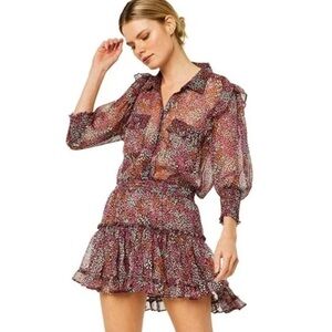 NWT Misa Los Angeles Amelie Mini Ruffle Dress Autumn Leaves Ditsy Tiered Size S